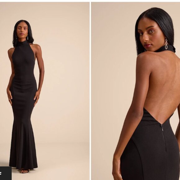 Lulus Dresses & Skirts - Lulu's Chic Black Sihana Black Halter Mermaid Maxi Dress Size Small NWT